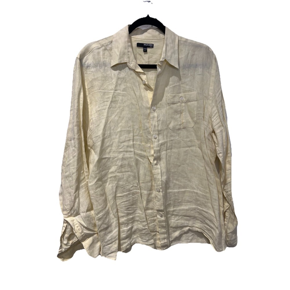 Murano Linen Soft Yellow Long Sleeve Button‎ Shirt Men's Large Beach Preppy